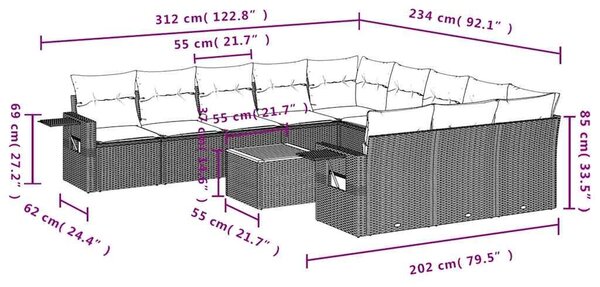 VidaXL 12 db fekete polyrattan kerti kanapégarnitúra párnákkal