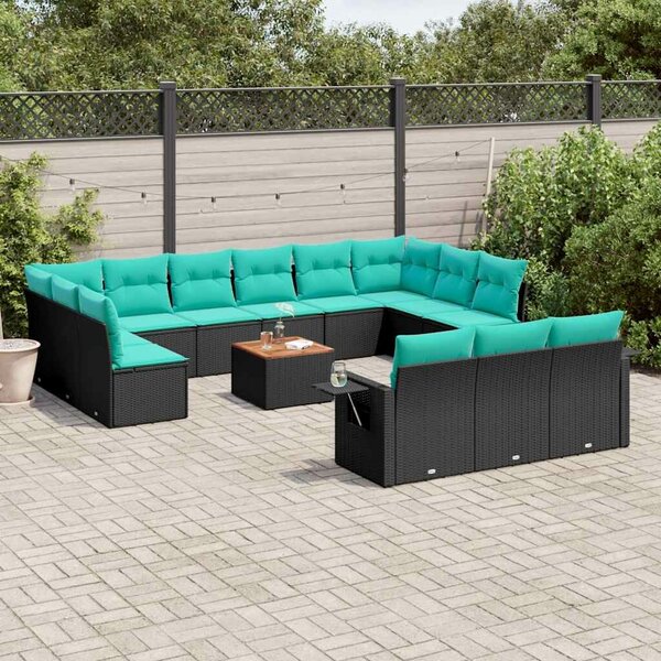 VidaXL 14 db fekete polyrattan kerti kanapégarnitúra párnákkal