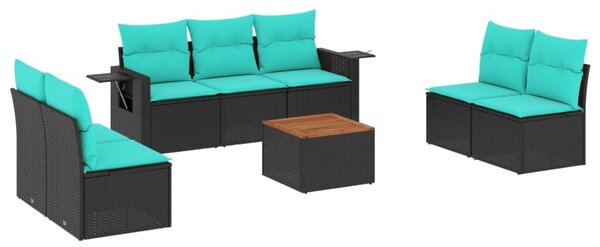 VidaXL 8 db fekete polyrattan kerti kanapégarnitúra párnákkal