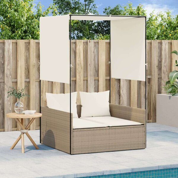 VidaXL Dupla Napozóágy - Polyrattan - Bézs - 118x110x187cm