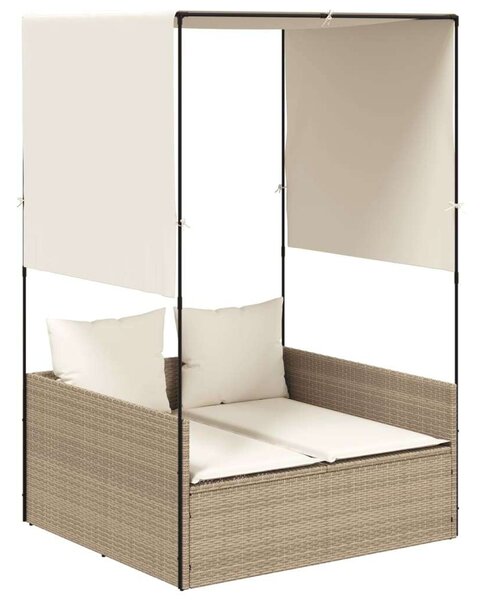 VidaXL Dupla Napozóágy - Polyrattan - Bézs - 118x110x187cm