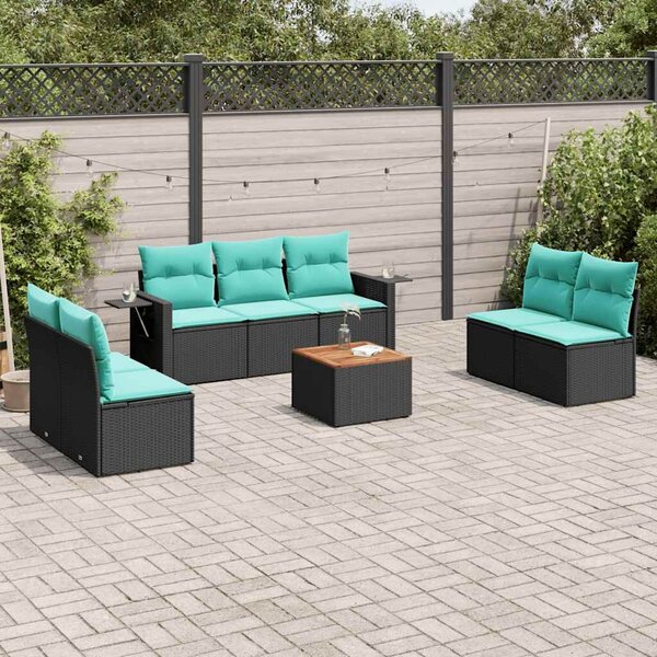 VidaXL 8 db fekete polyrattan kerti kanapégarnitúra párnákkal