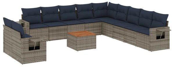 12 db szürke polyrattan kerti kanapégarnitúra párnákkal