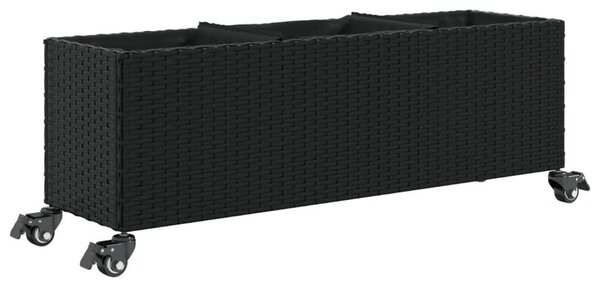 2 db fekete polyrattan növénytartó kerékkel 107x32x38 cm