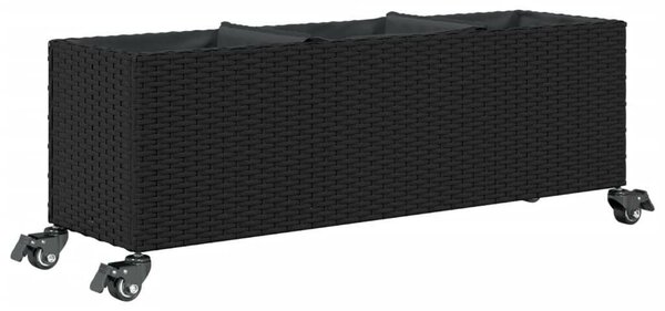 2 db fekete polyrattan növénytartó kerékkel 107x32x38 cm