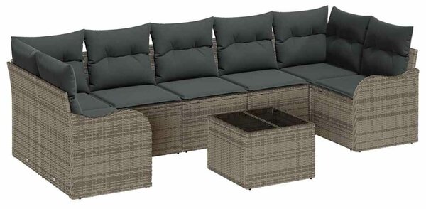 VidaXL Kerti Kanapé Szett 8 pcs Szürke Poli Rattan és Acél és Üveg
