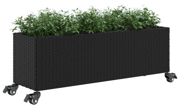 2 db fekete polyrattan növénytartó kerékkel 107x32x38 cm