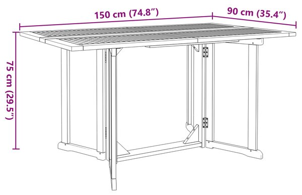 VidaXL Kert étkező szett 7 pcs Barna 150 x 90 x 75 cm Tömör tíkfa