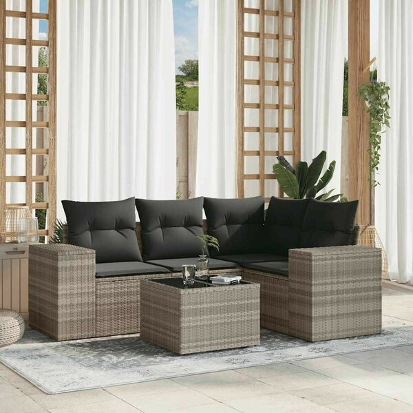 VidaXL Polyrattan Kerti Ülőgarnitúra - 5 részes - Világosszürke