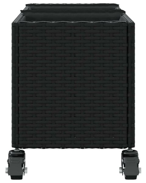 2 db fekete polyrattan növénytartó kerékkel 107x32x38 cm