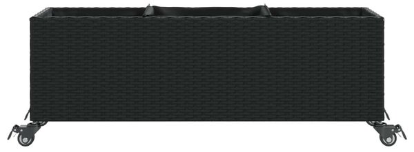 2 db fekete polyrattan növénytartó kerékkel 107x32x38 cm
