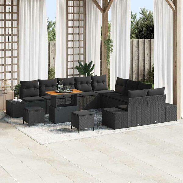 VidaXL Kerti Kanapé Szett párnával tárolóval 13 pcs Fekete Poli rattan