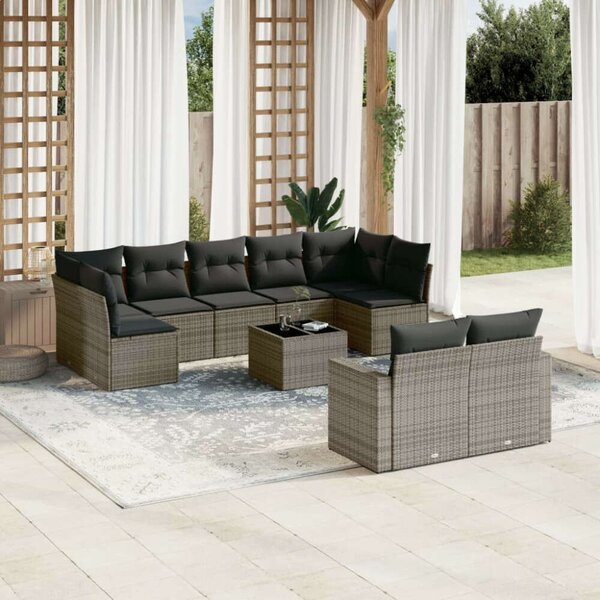 VidaXL Polyrattan Kerti Ülőgarnitúra - 10 részes - Szürke