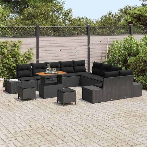 VidaXL Kerti Kanapé Szett párnával tárolóval 13 pcs Fekete Poli rattan