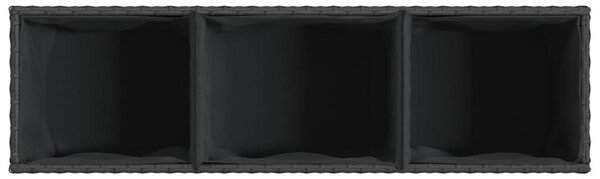 Fekete polyrattan növénytartó kerékkel/3 cseréppel 107x32x38 cm
