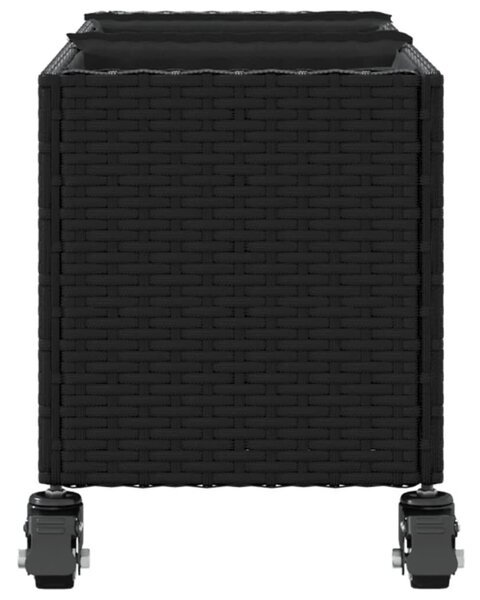 Fekete polyrattan növénytartó kerékkel/3 cseréppel 107x32x38 cm