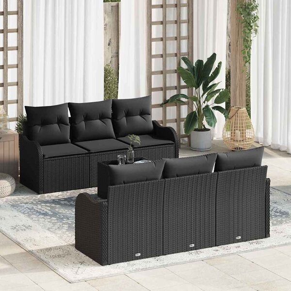 VidaXL Kerti Kanapé Szett 7 pcs Fekete Poli Rattan és Acél és Üveg