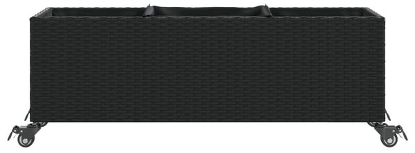 Fekete polyrattan növénytartó kerékkel/3 cseréppel 107x32x38 cm