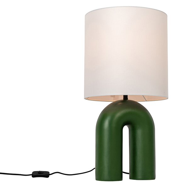 Design asztali lámpa zöld fehér vászonbúrával - Lotti