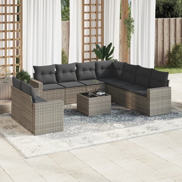 VidaXL Polyrattan Kerti Ülőgarnitúra - 10 részes - Szürke