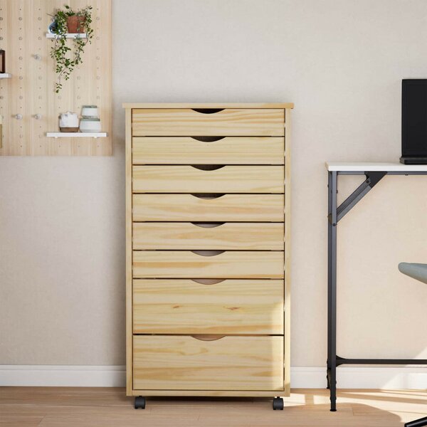 Görgős szekrény fiókokkal MOSS 53 x 39 x 103 cm Tömör fenyőfa