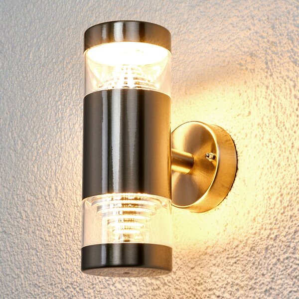 Lindby LED kültéri fali világítás Lanea, 21 cm, rozsdamentes acél, IP44, Alu / szürke / cink, Rozsdamentes acél, Modern