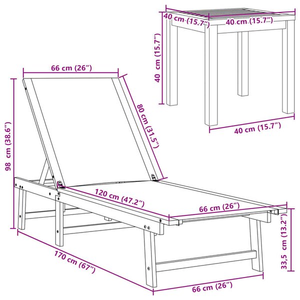 VidaXL Akácfa Napozóágy Szett - Bézs Textilén - 200x170cm