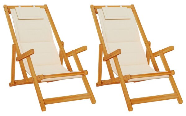 VidaXL Tengerparti szék párnával 2 pcs Barna Tömör Akácfa