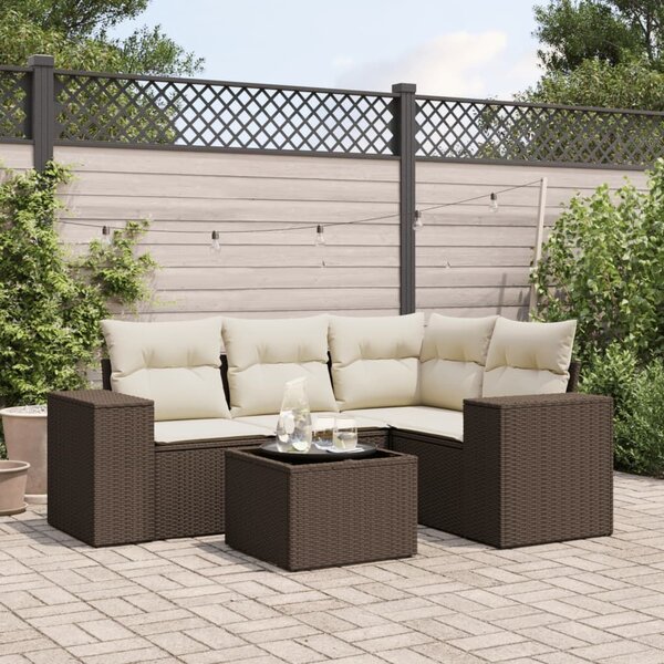 VidaXL 5 részes barna polyrattan kerti ülőgarnitúra párnával