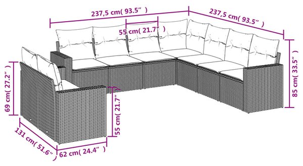 VidaXL Polyrattan Kerti Ülőgarnitúra - 9 részes - Bézs