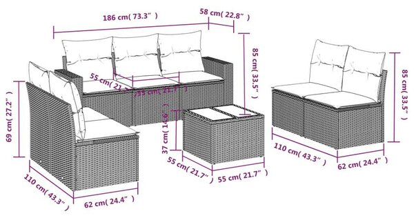 VidaXL Polyrattan Kerti Ülőgarnitúra - 8 részes - Bézs