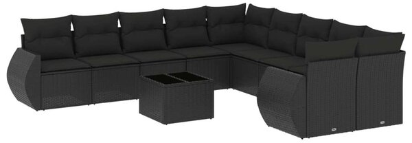 VidaXL Polyrattan Kerti Ülőgarnitúra - 11 részes - Fekete