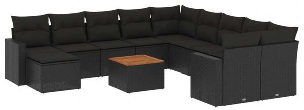 VidaXL Polyrattan Kerti Ülőgarnitúra - 12 részes - Fekete