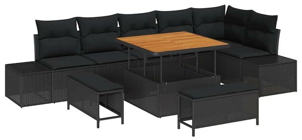 Kerti Kanapé Szett párnával tárolóval 9 pcs Fekete Poli rattan