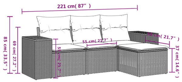 VidaXL Polyrattan Kerti Ülőgarnitúra - 4 részes