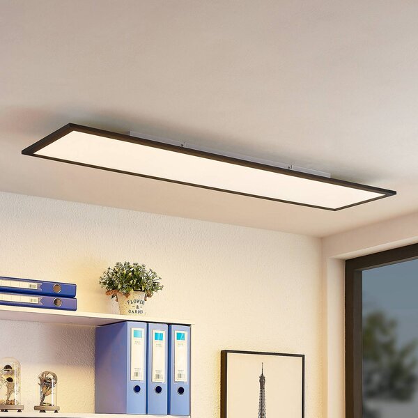 Lindby Nelios LED panel, 120 x 30 cm, 4000K, fekete, fém, Fekete, Konyha, Alumínium, Modern