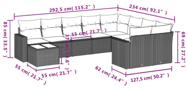 VidaXL Polyrattan Kerti Ülőgarnitúra - 10 részes - Szürke