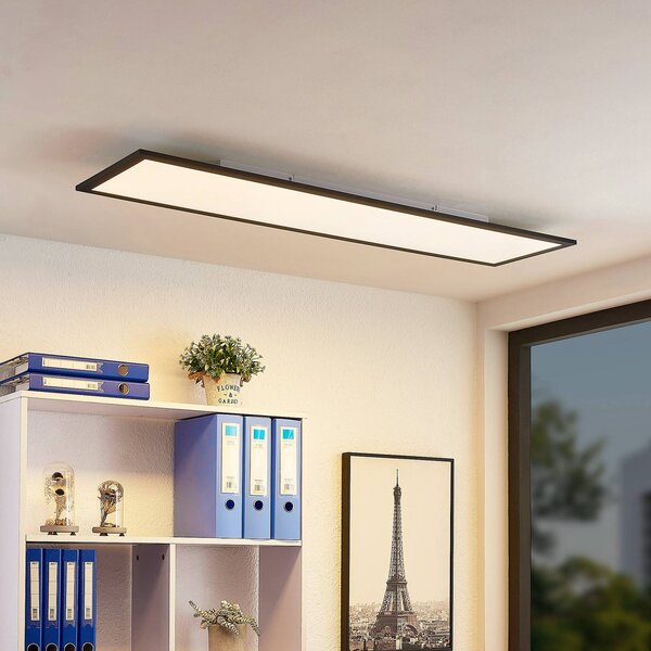 Lindby Nelios LED panel, 120 x 30 cm, 4000K, fekete, fém, Fekete, Konyha, Alumínium, Modern