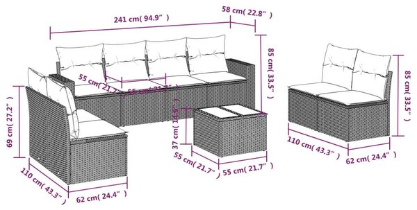 VidaXL Polyrattan Kerti Ülőgarnitúra - Bézs - 9 részes