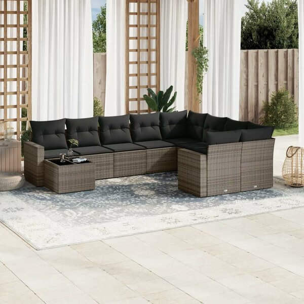VidaXL Polyrattan Kerti Ülőgarnitúra - 10 részes - Szürke