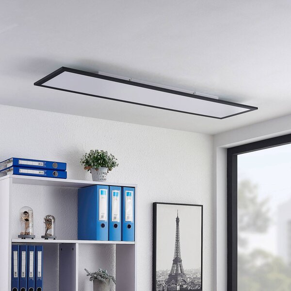 Lindby Nelios LED panel, 120 x 30 cm, 4000K, fekete, fém, Fekete, Konyha, Alumínium, Modern