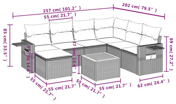VidaXL Polyrattan Kerti Ülőgarnitúra - 8 részes - Fekete