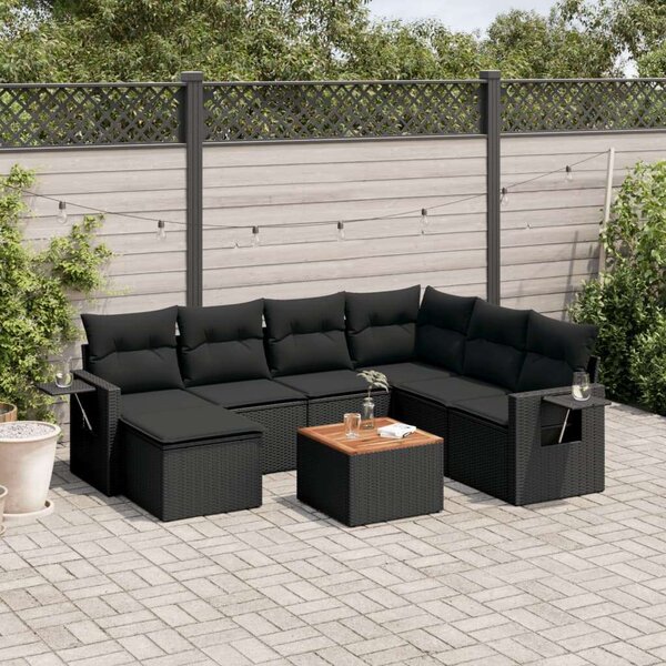VidaXL Polyrattan Kerti Ülőgarnitúra - 8 részes - Fekete