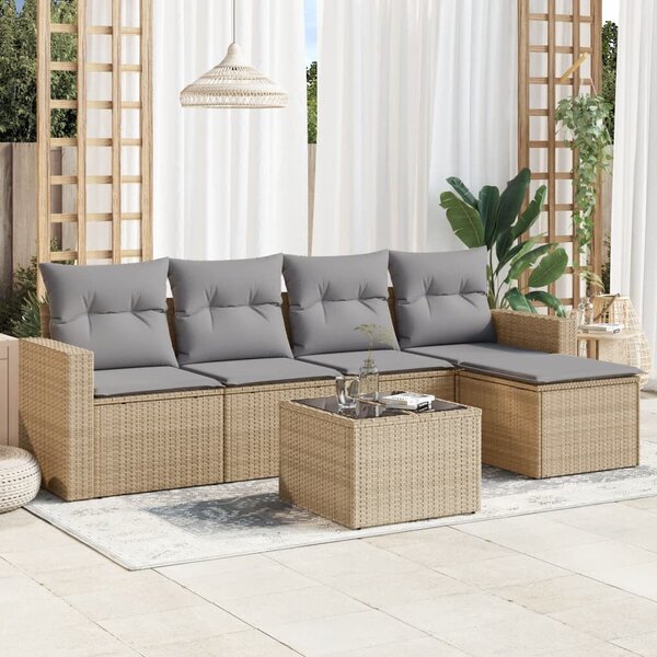 VidaXL Polyrattan Kerti Ülőgarnitúra - 6 részes - Bézs