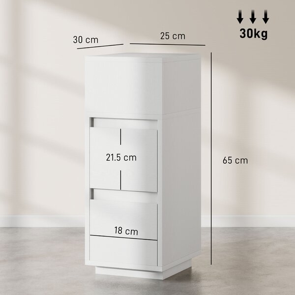 HOMCOM Set de 2 noptiere cu 2 sertare și raft deschis, moderne și compacte, 25x30x65 cm, alb