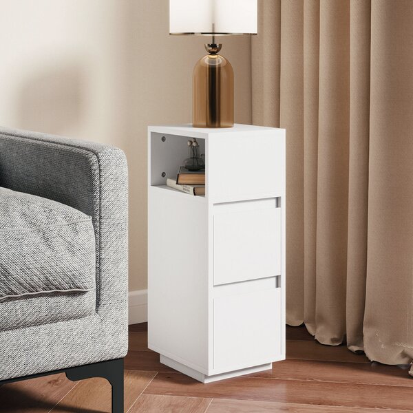 HOMCOM Set de 2 noptiere cu 2 sertare și raft deschis, moderne și compacte, 25x30x65 cm, alb
