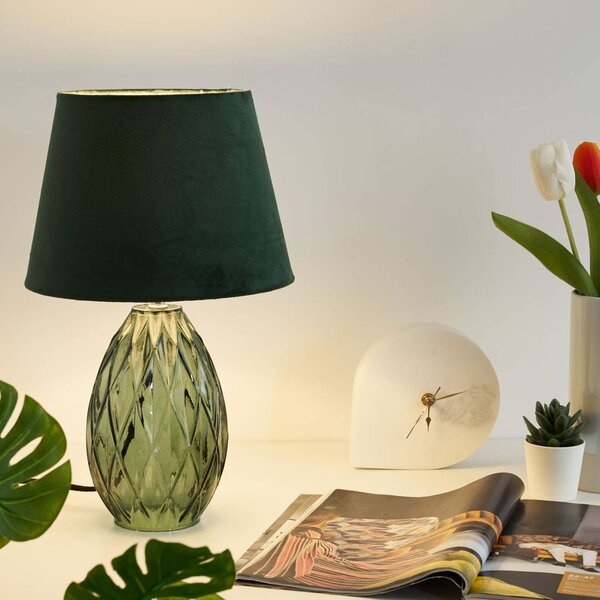 Pauleen Crystal Velvet lámpa üveg aljzattal, Zöld, Nappali / Étkező, Üveg, Modern