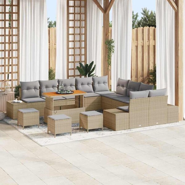 VidaXL Kerti Kanapé Szett párnával tárolóval 14 pcs Bézs Poli rattan