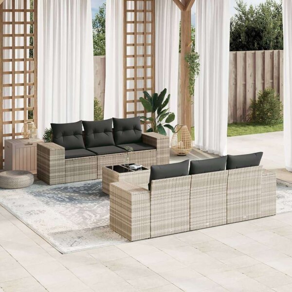 VidaXL Polyrattan Kerti Ülőgarnitúra - 7 részes, Világosszürke