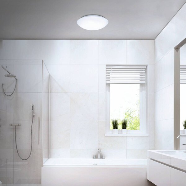 Briloner LED szenzoros mennyezeti lámpa Elipso IP44 4,000K Ø28cm, Fehér / opál, Fürdőszoba, Műanyag, Modern